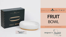 Load and play video in Gallery viewer, DAILY RITMO® White Resin Oval Fruit Bowl for Kitchen Counter with Bamboo Wooden Base
