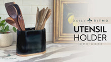 Load and play video in Gallery viewer, DAILY RITMO® Large Oval Utensil Holder with Bamboo Base and Divider
