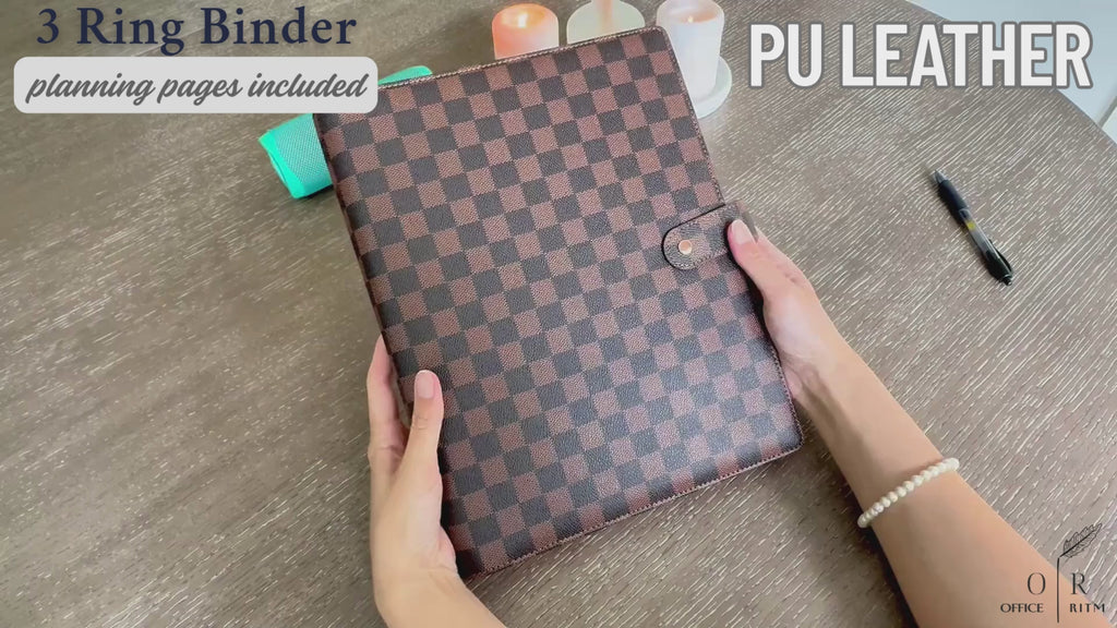 DAILY RITMO® Checkered 3 Ring Binder 1" PU Leather with 8.5 x 11 Inch Loose Leaf Note Paper