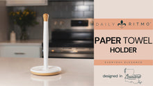 Load and play video in Gallery viewer, DAILY RITMO® White Resin Countertop Paper Towel Holder with Modern Bamboo Base
