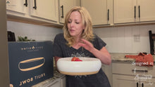 Load and play video in Gallery viewer, DAILY RITMO® White Resin Oval Fruit Bowl for Kitchen Counter with Bamboo Wooden Base
