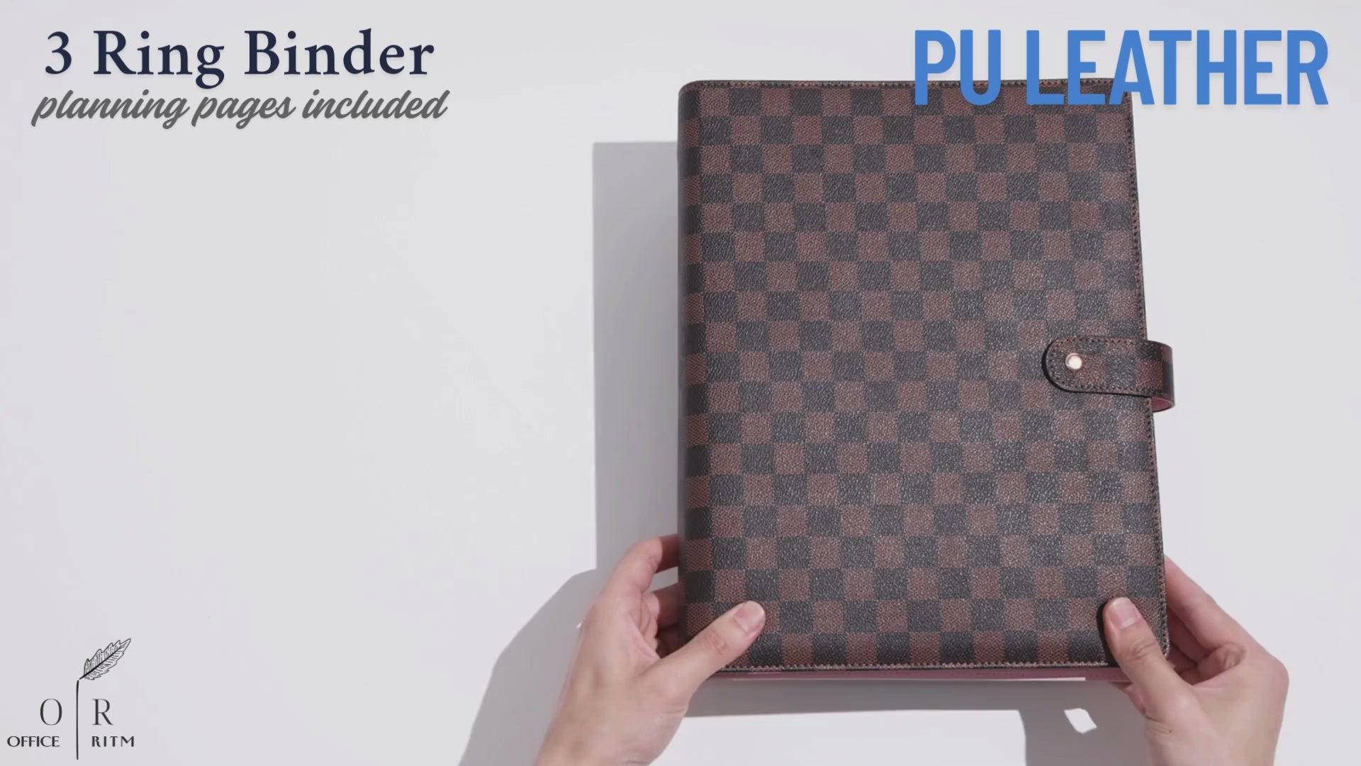 DAILY RITMO® Checkered 3 Ring Binder 1" PU Leather with 8.5 x 11 Inch Loose Leaf Note Paper