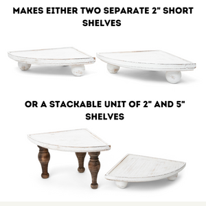 Wood Counter Stackable Corner Tray Riser Shelves 2-Pack | Decorative Triangular Display Stand for Bathroom, Coffee Bar, Kitchen | Accent Centerpiece | Countertop Organizer Storage Shelf Pedestal
