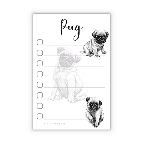 Pug Puppies Sticky to Do List Notepad - Stationary School Office Supplies for Girls and Pug Mom | Pug Gifts for Pug Lovers | 4