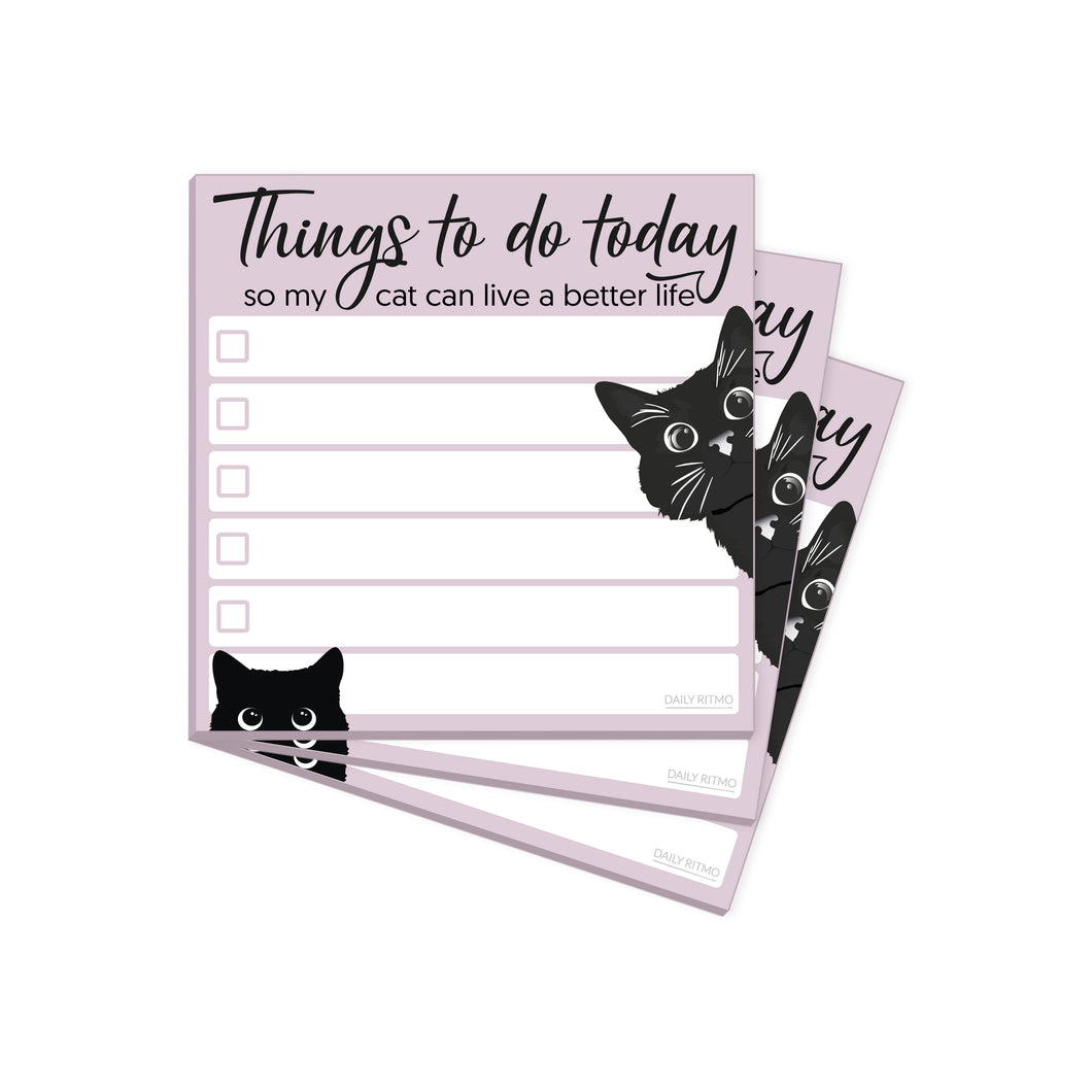 Mini Black Cat Funny to Do List Sticky Notes | Things to Do Today So My Can Can Live a Better Life | Cat Lover Gift for Women